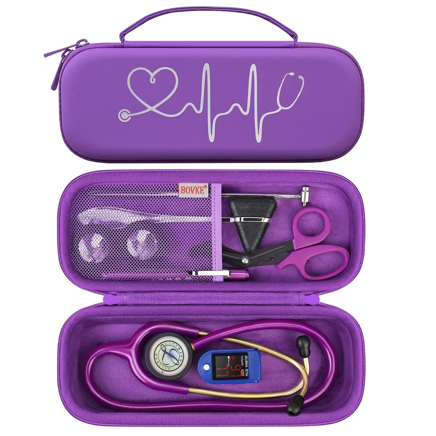 PU Leather Durable Shockproof Stethoscope Bag with Velvet Lining, Hand Strap & Mesh Pocket for 3M Littmann Classic III, Lightweight II S.E, MDF Acoustica Deluxe Stethoscopes - Nurse Medical Supplies, Hospital Use