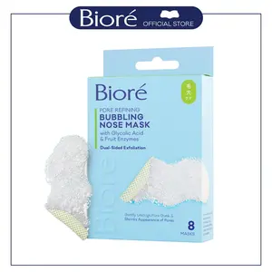Biore Pore Refining Bubbling Nose Mask with Glycolic Acid & Fruit Enzymes - Dual-Sided Exfoliation for Smaller Pores - 8 Masks + Free Mini SPF 50 Sunscreen Gift