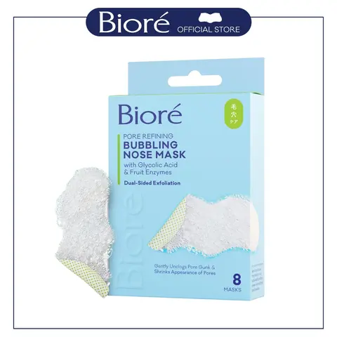 Biore Pore Refining Bubbling Nose Mask with Glycolic Acid & Fruit Enzymes - Dual-Sided Exfoliation for Smaller Pores - 8 Masks