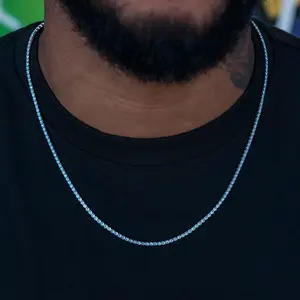 Blue Topaz Diamond Micro Tennis Chain in White Gold