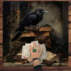 1pc Raven & Grimoire Table Cover Gothic Decor and Witchy Room Decoration, Soft Fabric Tablecloth for Dark Aesthetic Home and Occult Party Use