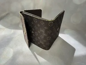 Pre-owned Louis Vuitton denim Small Leather Goods Mini Lin Brown Compact Wallet