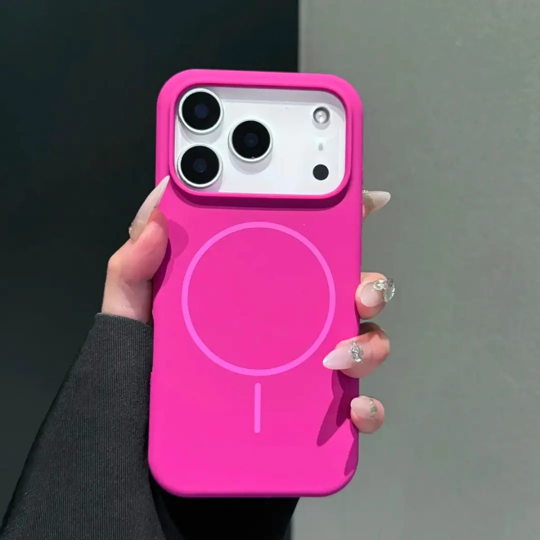 Magnetic Full-Cover Shockproof Smartphone Case - Skin-Feel Liquid Silicone, Hollow Precision Hole Design for iPhone 14-17 Pro Max, Customized iPhone Series Accessory with Protection & Phone Aesthetic Enhancement, Cellphone