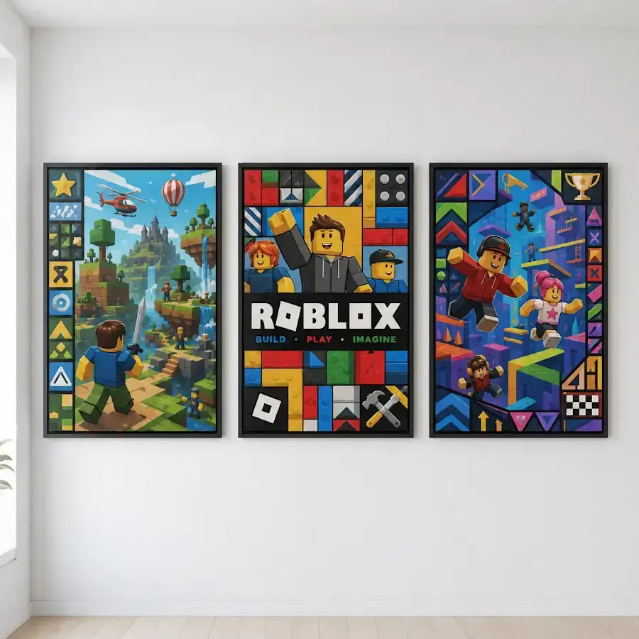 Roblox 3 Piece Wall Art Set, Colorful Gamer Kids Bedroom Wall Decor, 3 Panel Roblox Poster Prints, Video Game Room Decor Gift
