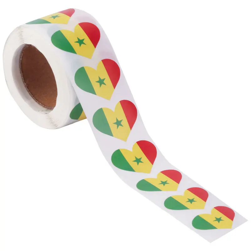 Senegal Heart Stickers * 500 Per Roll (1" x 1") 25mm x 25mm