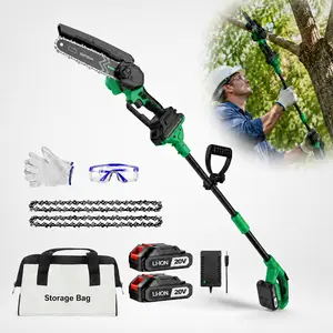 2-in-1 Cordless Pole Chainsaw Kit - 20V 6" Mini Electric Chainsaw with 2 Batteries, Safety Gear & Extension Pole, Perfect for Tree Trimming & Yard Work shoulder strap cuadung pin