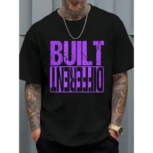 100% Cotton T Shirts Purple Built Different Purple Color Graphic Purple T-Shirt Men Shirts
