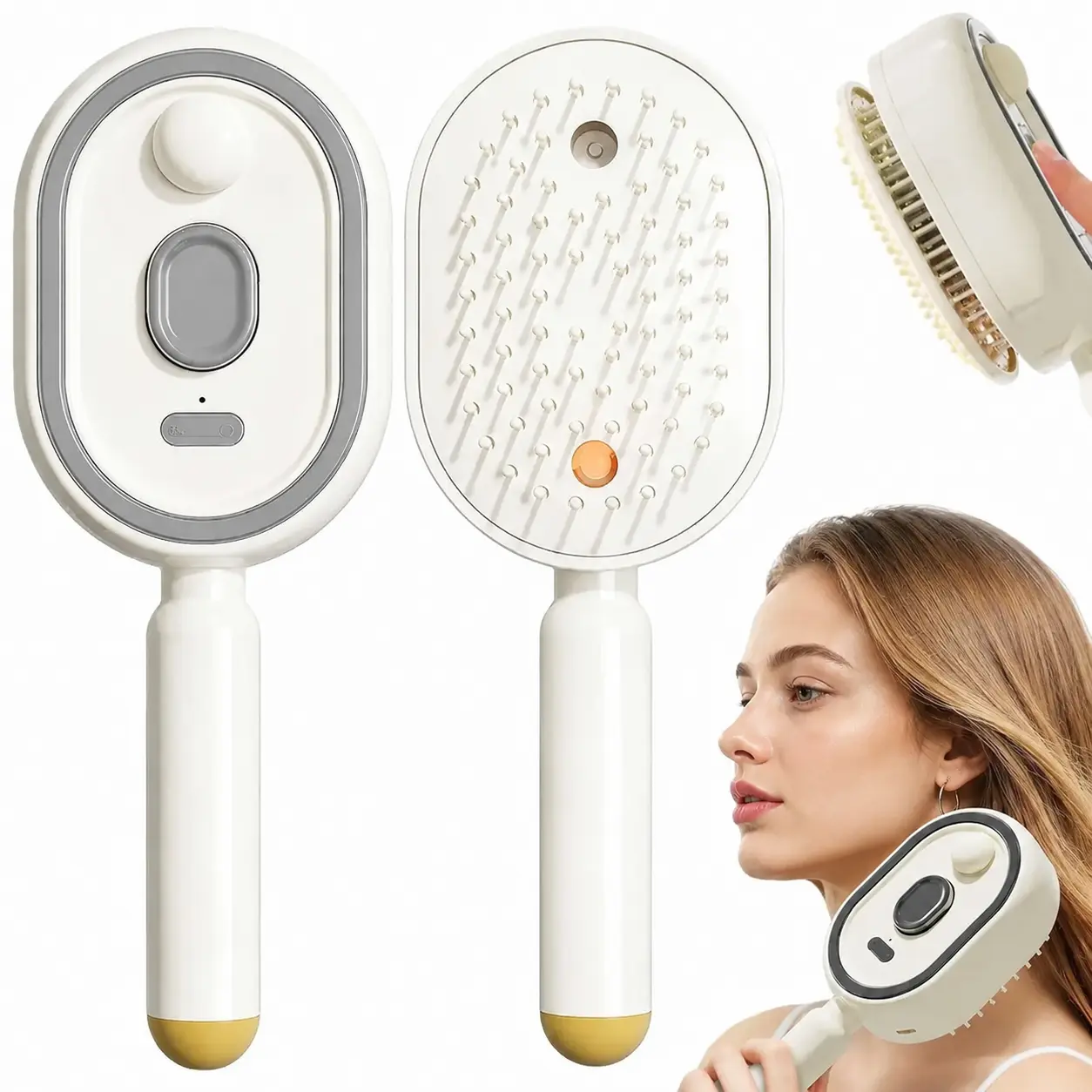 2026 New 3-in-1 Electric Spray Air Cushion Massage Comb, Multifunctional Hairbrush-Nano Fine Mist Spray, Red Light Therapy, and Retractable Design, for Hair Care, Scalp Massage, Daily Styling