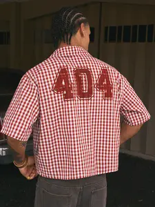 Men's Regular Fit Letter & Number Print Short Sleeve Shirt, Casual Street Soft Comfy Gingham Shirt for Summer, Men's Top for Daily Wear