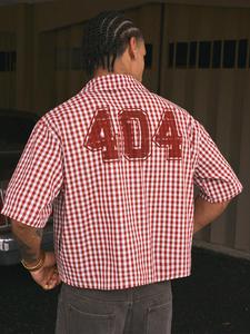 men's regular fit plaid & number print short sleeve shirt, casual street soft comfy gingham shirt for summer, men's top for daily wear