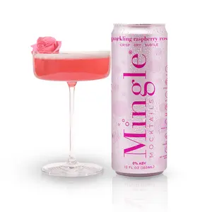 Mingle Mocktails Sparkling Raspberry Rose, Non Alcoholic Drinks, Alcohol Alternative Pre-Mixed Drinks Made with Real Juice, Canned Mocktails or Cocktail Drink Mixer, Gluten Free Vegan, 12 Cans
