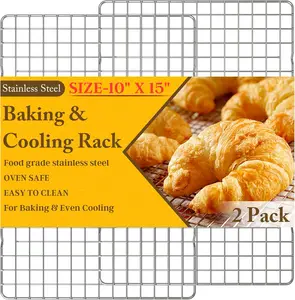 2PCS Cooling Racks for Cooking and Baking - 10" x 15"Heavy Duty Stainless Steel Wire Rack for Baking, Grilling, Roasting - Oven & Dishwasher Safe - Fits Jelly Roll Sheet Pan-Silver Kitchenware , KitchenLife , HomeandKitchen, CookingTips , Gadgets