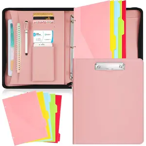 Portfolio Binder Padfolio for Women Men Organizer with Zipper Leather Portfolio with 3 Ring Binder and 5 Folder Divider Pages for Tablet, Resume, Documents, Business Cards