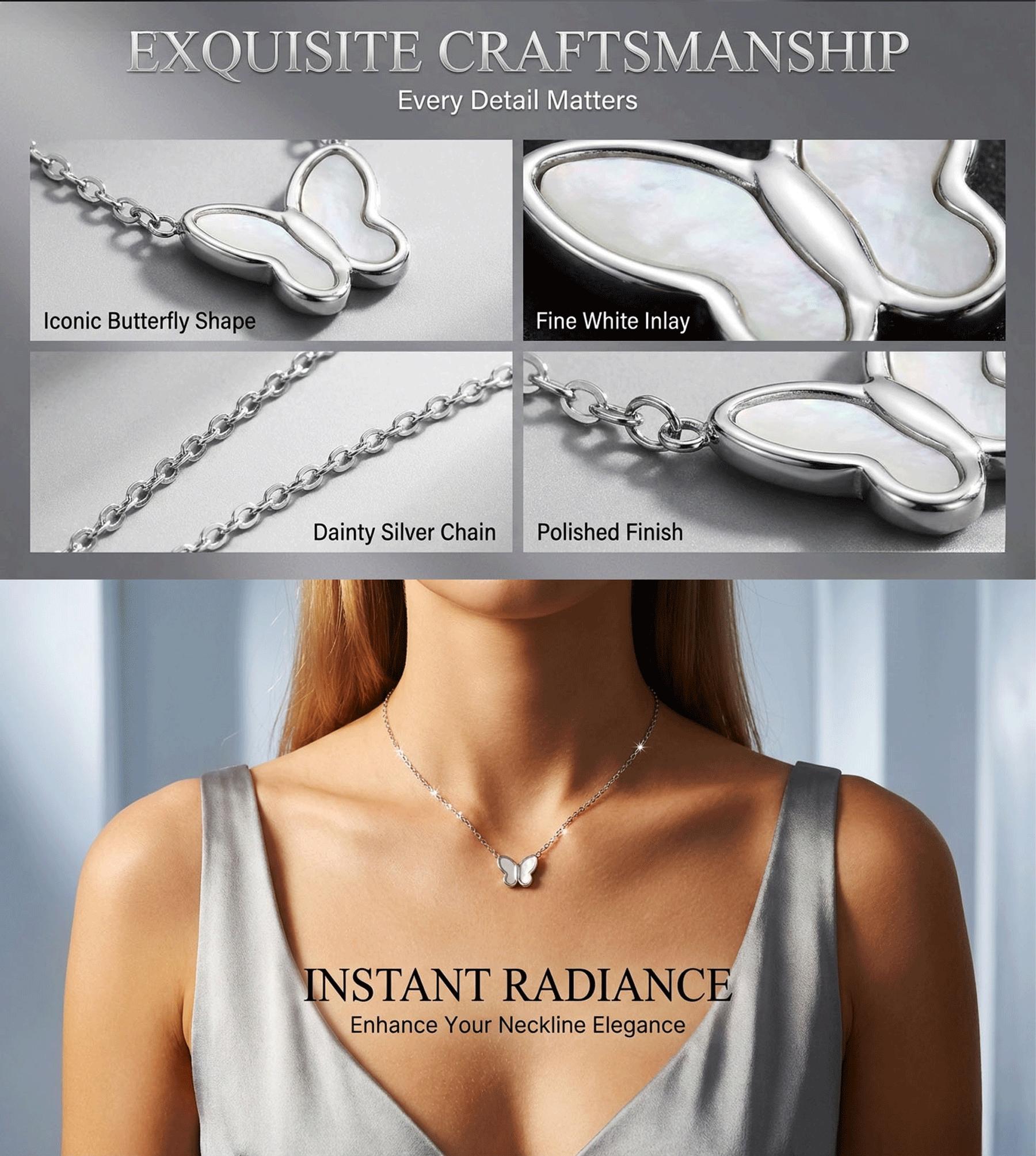 Silver Butterfly Shell Pendant Necklace - Summer Daily & Date Wear Dainty Jewelry gift accessories