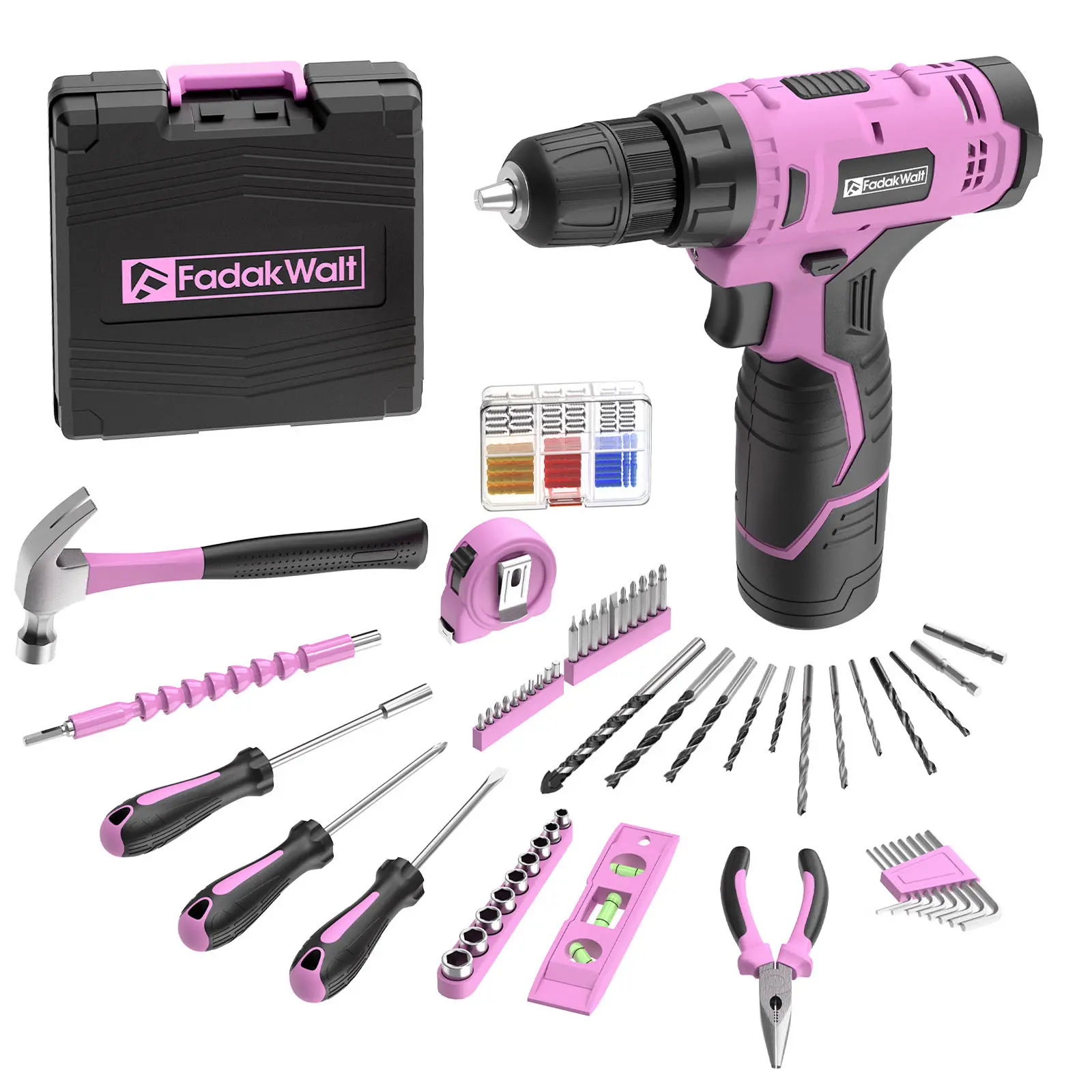FADAKWALT 12V Lightweight Cordless Drill Set with Batteries, Plastic Construction, Adjustable Torque, LED Light for Home DIY Projects, Repairs