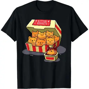 InGENIUS Funny Cat Owner Shirts & Gifts Kitten Nuggets Food Pun Cat Lover Gift Chicken Nuggets Unisex-Adults T-Shirt Black Small