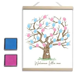 gender reveal with receipt Fingerprint Tree Canvas Guest Books Party Decorations Gifts Ideas