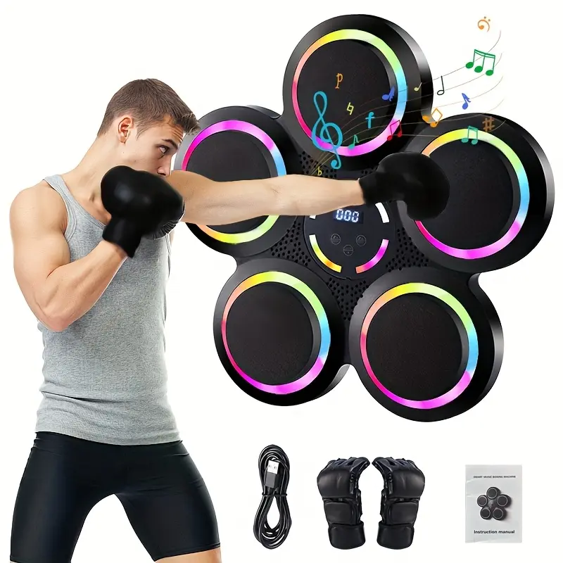 BOX Music Boxing Machine, Interactive Rhythm Boxing Trainer with LED Lights and Bluetooth Speaker, Wall-Mount Punching Pad, Smart Fitness Home Workout Equipment for Adults and Kids
