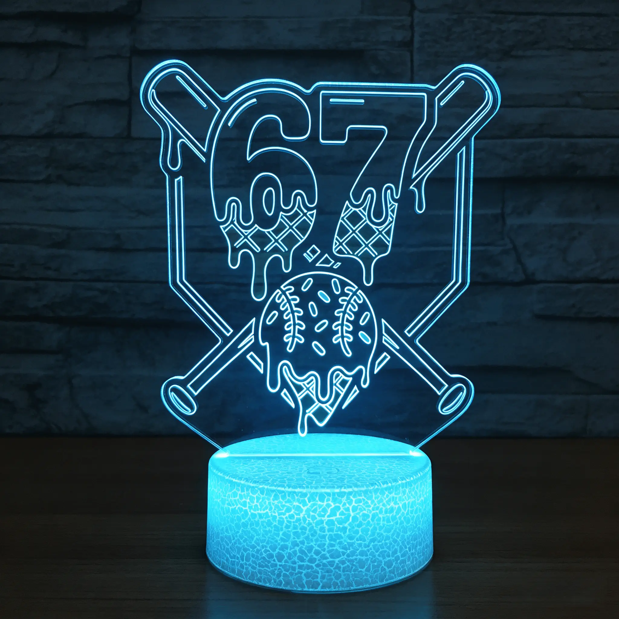 67 Baseball 3D LED Night Light - 16 Color Modes, Kids' Bedroom Decor, Cool Sports Room Lamp for Boys, Atmosphere Light, Led Decoration Lamp, Multicolor Led Lights, Led Rgb Lights