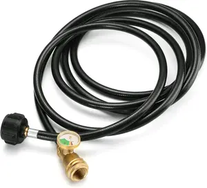 WADEO 12 FT Propane Extension Hose with Gauge, Leak Detector Replacement Propane Hose for Propane Tank, Portable Grill, BBQ Grill, Heater and Most Propane Appliances, Acme to Male QCC/POL Fittings