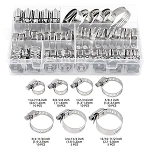 60pcs hose clamps stainless steel assortment kit 1/4'-1-1/2' adjustable for fuel line plumbing automotive mechanical applications