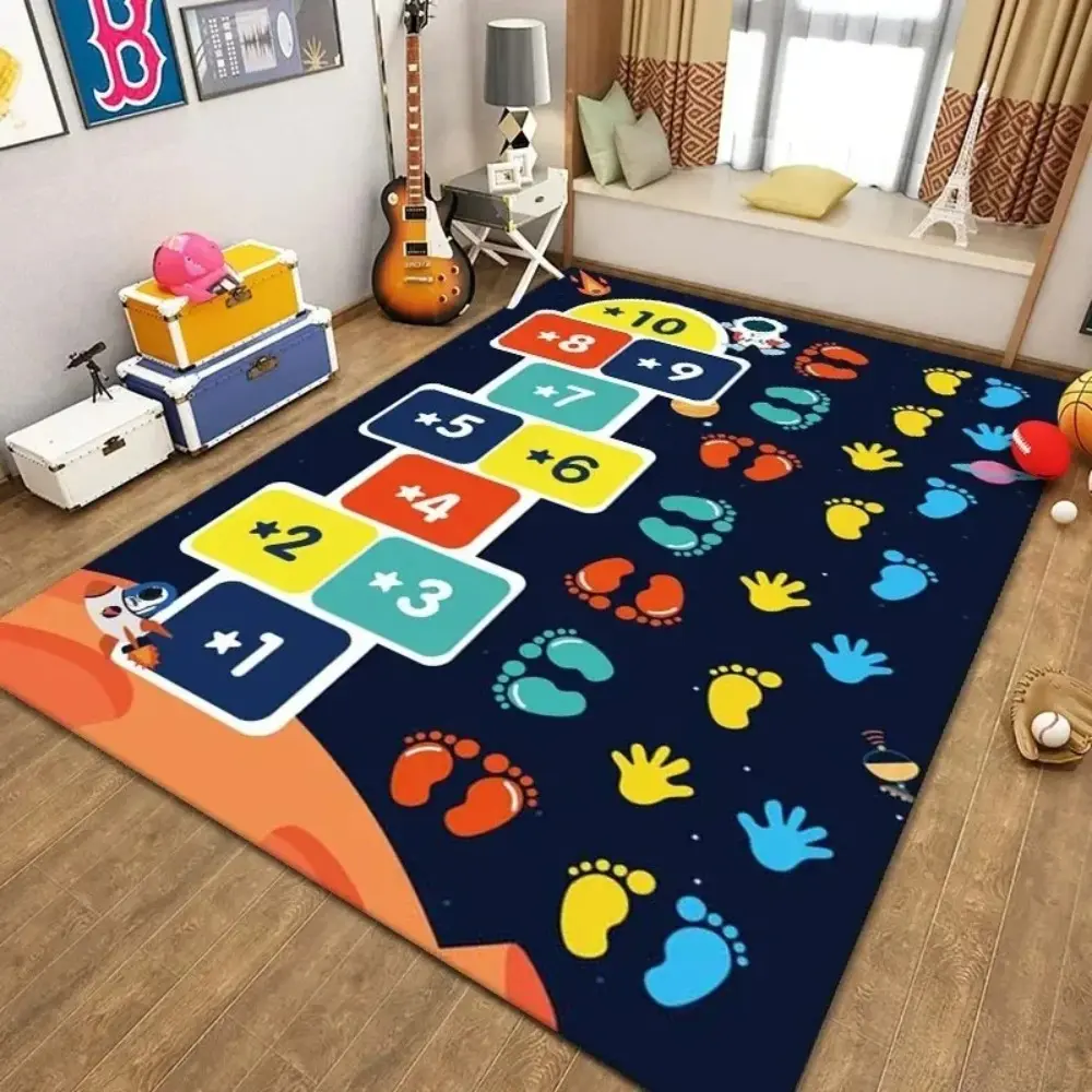 Kids Hopscotch & Number Play Rug, Interactive Number & Footprint Design, Soft Non-Slip Educational Mat for Playroom & Bedroom, Toy Mat for Toddlers & Preschoolers, Decorative Area Rug, Floor rug, Flat Weave Rug, Non Slip Rugs
