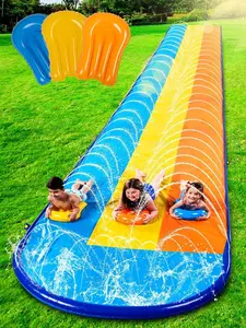 Triple Water Slide with 3 BodyBoards, 18FT Lawn Slip Water Splash Slide Summer Toy Splash Pad with Build in Advanced Sprinkler for Kids Adults Backyard Summer Water Fun