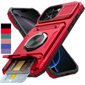 Phone Protective Case, 1 Count Shockproof Phone Case with Card Holder & 360° Magnetic Ring Stand, Dual Layer Protective Phone Case for iPhone Wallet Protective Case for iPhone Magnetic iPhone Case Double