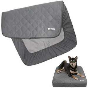 Waterproof Fitted Removable Washable Replacement Dog Bed Cover Protector for Small to Medium Pet Dog Mattress, Gray 34 x 23 x 5 Inch