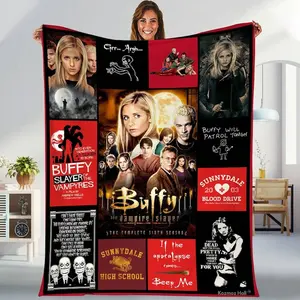 Buffy the Vampire Slayer Fleece Blanket - Sunnydale High & Spike Quote Collage Throw - Ultra Soft Cozy 90s TV Show Room Decor Gift for Fans