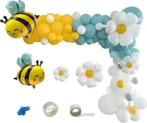 Daisy Bee Balloon Garland Arch kit, Yellow Blue White Bee Balloon Arch Daisy Foil Balloon for Gender Reveal Happy 1st Birthday Party Themed Baby Shower Decorations
