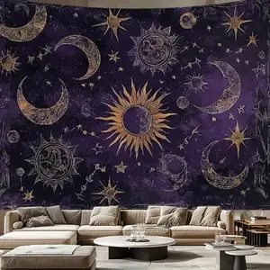 1pc Starry Sky And Sun And Moon Dreamy Scroll Print Tapestry, Vintage Art Tapestry, Bedroom, Office, Party Decoration Room Decoration, College Dormitory Decoration, Multiple Sizes Available, Ideal Creative Gift