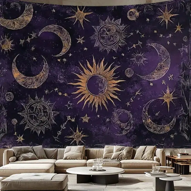 1pc Starry Sky And Sun And Moon Dreamy Scroll Print Tapestry, Vintage Art Tapestry, Bedroom, Office, Party Decoration Room Decoration, College Dormitory Decoration, Multiple Sizes Available, Ideal Creative Gift