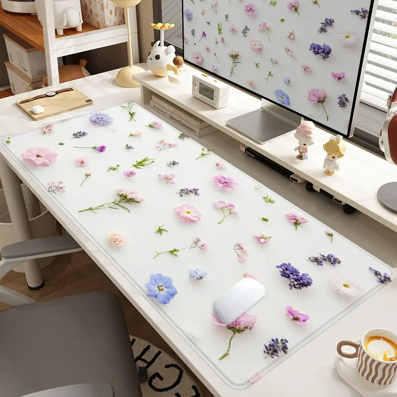 1pc Extra Large Pressed Flower Specimens Mouse Pad Fresh Desk Pad, Office Desk Accessories, Desk Accessories Decor, Computer Keyboard Mousepad with Non - Slip Rubber Base Durable Stitched Edge Perfect Gift for Home and Office, Office Supplies