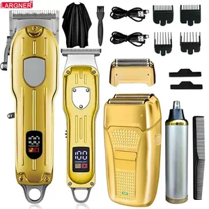 Largner 4-In-1 Professional Silver Color Electric Clipper Set, Cordless Clippers Set, USB Rechargeable LCD Display Shaver & Trimmer Kit, Travel Portable Grooming Tool, Hair Clippers Set