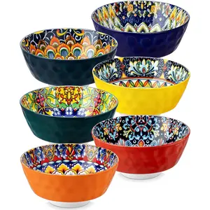 Cereal Bowls, Ceramic Soup Bowls Set of 6, 26 oz Colorful Bowls Set for Kitchen, Dishwasher & Microwave Safe- for Cereal, Soup, Oatmeal, Ice Cream, Salad, Pasta etc.