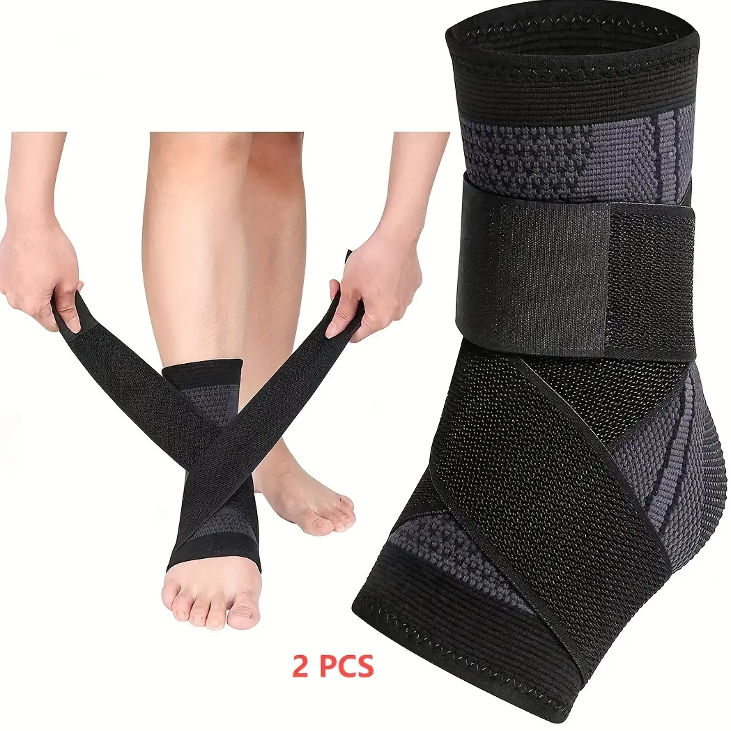 2-Pack Copper-Infused Adjustable Nylon Ankle Support Braces - Pull-On Sleeves with Ankle Protective Compression, Heel Support, Arch Aid for Plantar Fasciitis Relief, Prop 65 Safe, Recovery Protective Gear (No Size Per Size Chart)