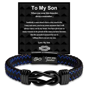 1PC Unique Gift for Son, Birthday Gifts for Son from Mom Leather Bracelet, Leather Braided Bracelet, Knotted Bracelet Jewelry for Son from Dad, Bracelet for Daily Wear Gift for Son Emotional Expression Love You Forever