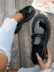 Women's Comfortable Slip-On Flatform Vintage Loafers, Thick Platform Sole Buckle Detail, Gothic Style Casual Commuter Party Daily Wear Shoes, Versatile Shoes, Thick Soled Loafers