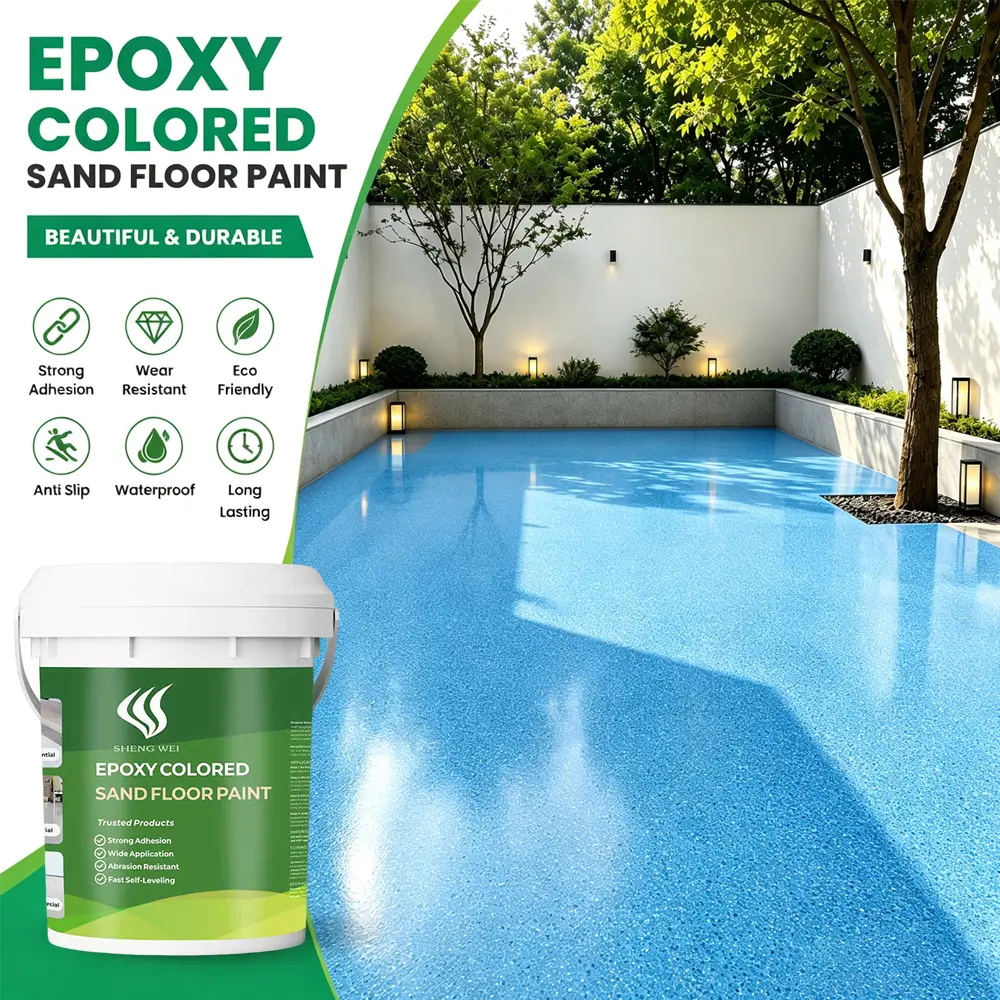 High Gloss Epoxy Color Sand Floor Paint, Self-leveling Quartz Epoxy Resin Coating, Wear Resistant Waterproof Seamless Ground Paint for Garage, Workshop, Retail Store & Indoor Space