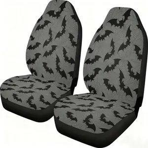 Black Bat Spider Web Seat Cover Set of 2, specially designed for the front seats, featuring a high-back design, made of polyester, compatible with cars, SUVs and trucks. It is an ideal choice for automotive decoration for women. Car Seat Covers