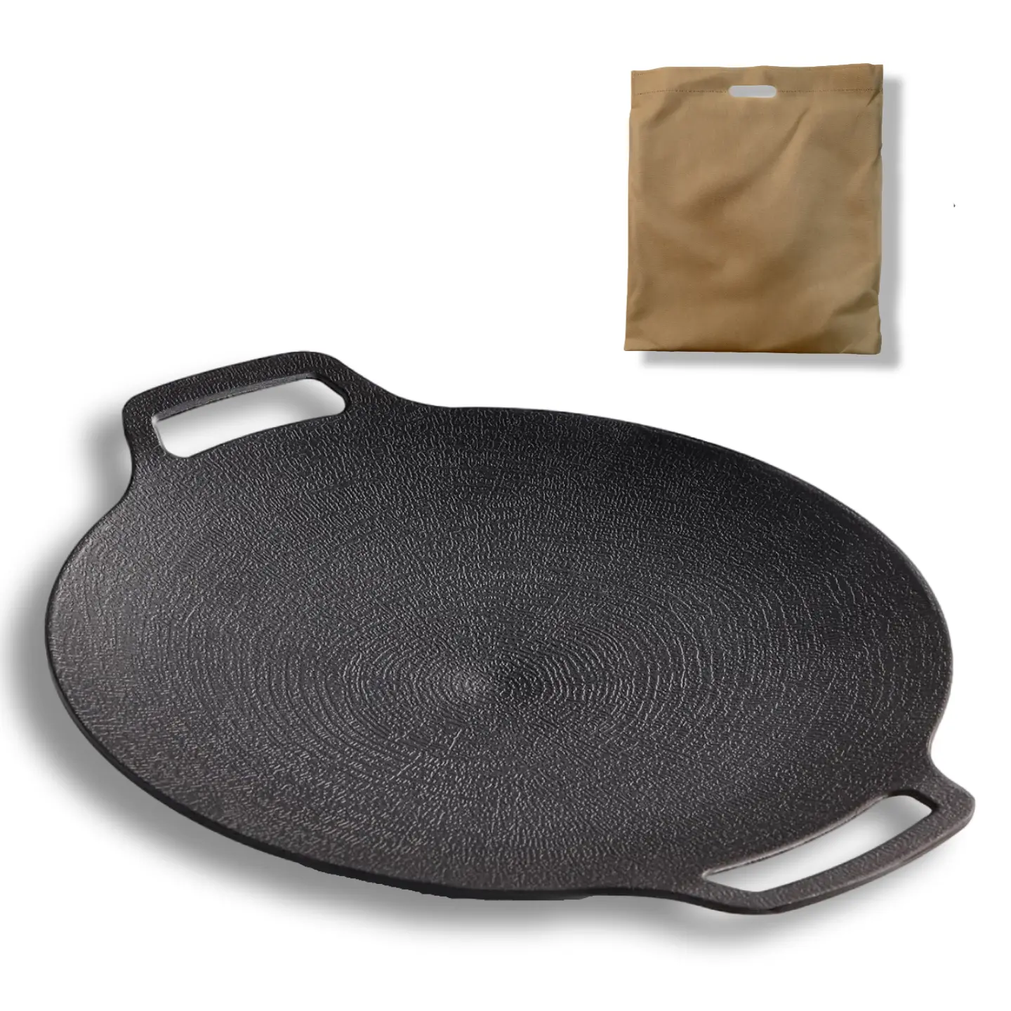 Korean BBQ Grill Pan - Non-Stick Food-Grade Aluminium Cookware, 34cm Round with Raised Edge, Oil Channel for Low Smoke, Oil-Resistant, Dual Handles, Hanging Design, Easy-to-Clean, Works on Gas Induction Ceramic, Family-Size & Mini Options, Maifan Stone Co