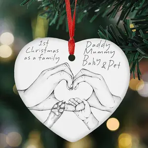 Christmas As A Family, Daddy Mommy Baby and Pet, New Parents Tree Decoration With Dog Paw, Christmas Ceramic Holiday Keepsake Ornament, Baby First Christmas Ornament, Christmas Tree Hanging Ornament, Family Christmas Ornament, Christmas Gift