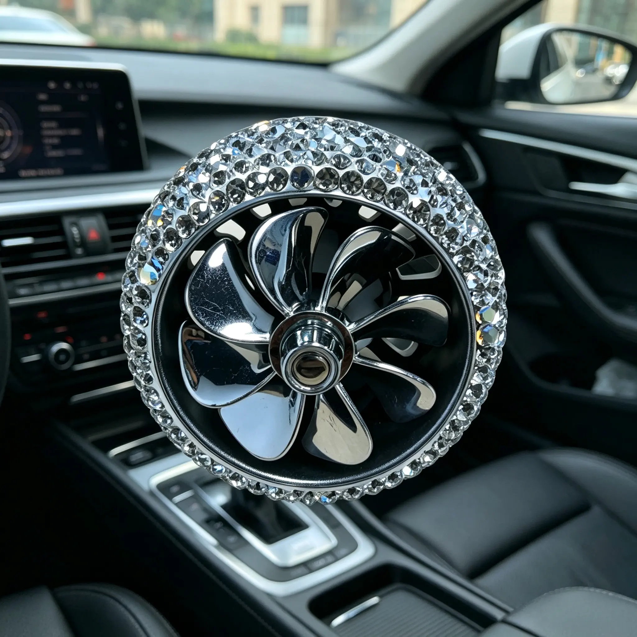 Luxury Bling Look Car Air Vent Rotating Fan Air Freshener - Reusable Auto Propeller Diffuser Ornament with Fragrance Boost, Odor Control, Car Interior Decor Gift Option, Car Fresheners