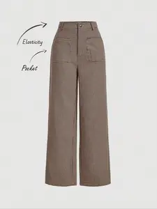 Women's Wide Leg Pants Set, Business Casual Long Trousers with Front Pockets, Professional Autumn/winter Clothing, Lady