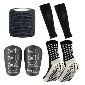 Outdoor Sports Socks Set, 7 Counts/set Non-slip Sports Running Socks & Sock Cover & Bandage & Mini Leg Guards, Professional Football Equipment Set, Training Tools, Grip Socks