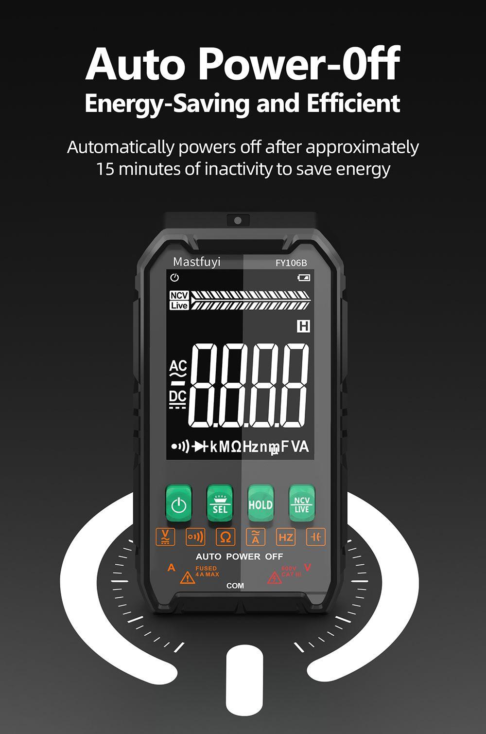 FY106 Smart Multimeter Mini Digital Multimeter 3999Counts Auto-Ranging CAT III 600V Professional Voltage Multimeter Multimeter Test Leads Multimeter Tester