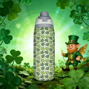 32oz Stainless Steel Water Bottle with Clover Print, Ideal Insulated Cup for Hot and Cold Drinks, Best Gift for St. Patrick's Day, Perfect for Home and Outdoors, Vacuum Insulated Tumbler