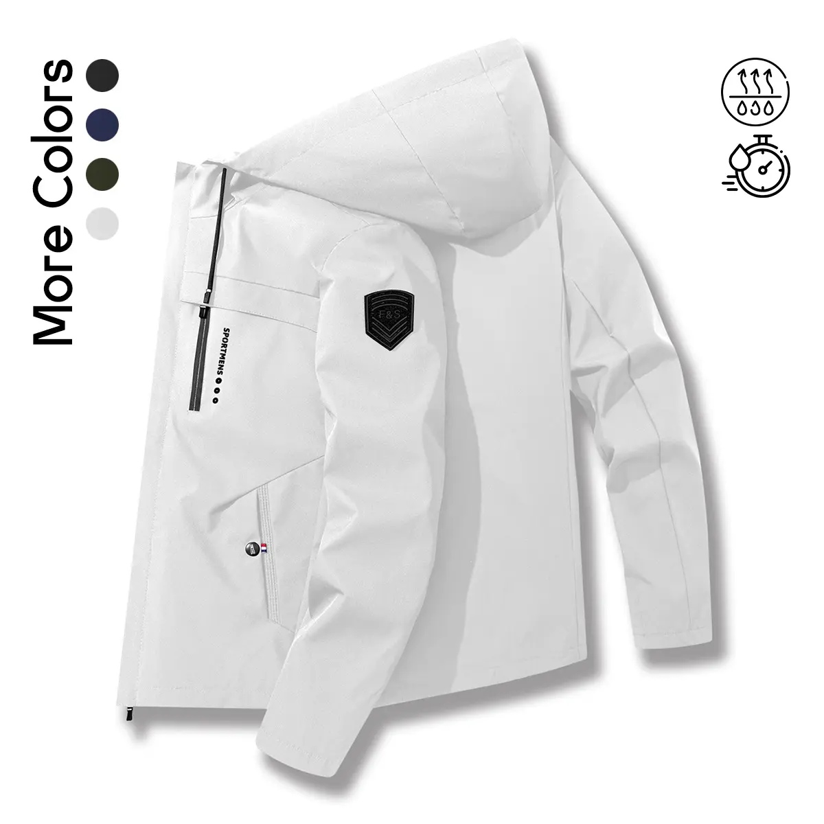 Men's Lightweight Hooded Windbreaker Jacket - Casual Outdoor Fashion Coat with Utility Pockets & Sleeve Patch
