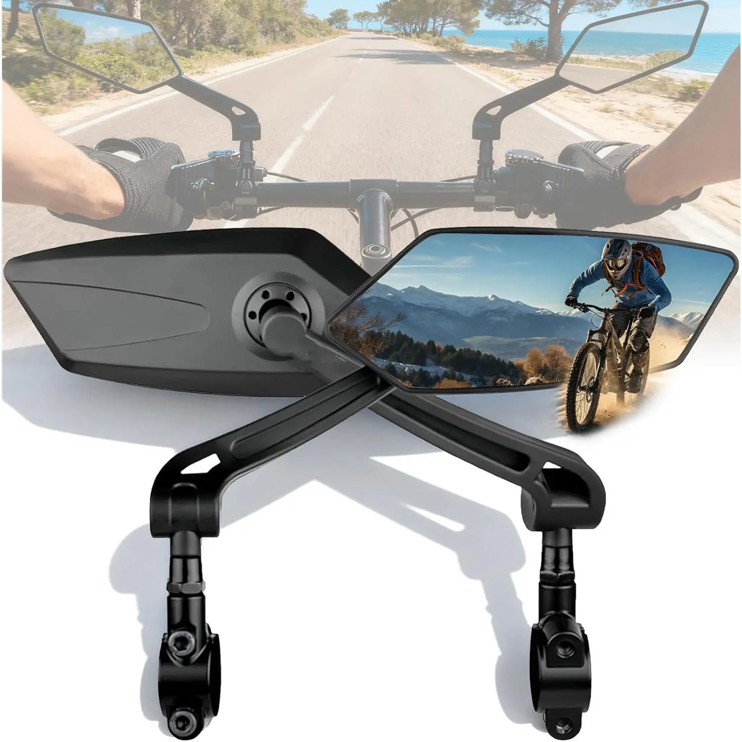 2Pcs Handlebar Bike Mirrors – 360° Adjustable E Bike Side Mirrors with Scratch Resistant Glass, Rear View Mirrors for Bicycle, Electric Bike & Scooter Handlebars